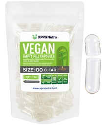 XPRS Nutra Taille 00 Capsules vides - 100 Compter Capsules vides vides de végétalien - Pilules vides végétariennes - Bricolage Capsules végétales Remplissage- Caps de pilules végétariennes