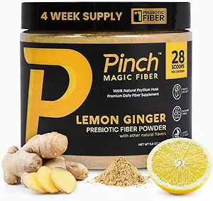 Pinch Magic Sugar Free Fiber Powder – Light Lemon Ginger Psyllium Husk mit Bromelain & Vitamine C & D – Vegan, Glutenfrei, Clean Label, USA-Made, GMP-zertifiziert – 28-Day Supply