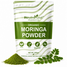 Neutraleaf Organic Moringa Powder | Drumstick Leaves Powder for Immunity | Rich in Iron, Calcium & Plant Protein | Superfood for Hair Growth & Glowing Skin | Non-GMO, Vegan | Resealable Bag | 200g