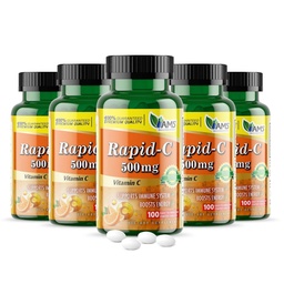 Amerika Medic & Science Rapid-C 500mg Vitamin C Supplement 500 Tabletten (5 Packung 100 Tabletten) Tägliche Immunsystemunterstützung, Antioxidans | Vegan, Non-GMO beschichtete Ascorbinsäure für Erwachsene Männer & Frauen