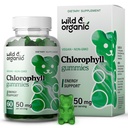 Wild & Organische Chlorophyll-Gummien 50mg - Detox Cleanse Supplements w/Sodium Kupfer Chlorophyllin - Internes Deodorant w/Chlorophyll Pulver - Vegan, Non-GMO - 60 Kräuterkauen