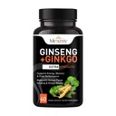 Mexmy Panax Ginseng & Ginkgo Biloba Supplement - Red Korean Ginseng & Ginko Biloba Capsules for Men & Women - Supports Memory Focus & Brain Function - 60 Count