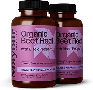 USDA Organic Beet Root mit schwarzem Pfeffer (2 Pack), 1350mg Organic Beet Root Powder, Nahrungsergänzung, 120 Tabletten pro (240 Gesamt)