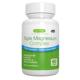 Igennus Superior Triple Magnésium Complex, Glycinat, Taurate et Citrate, Étiquette propre, Haute Biodisponibilité et Absorption, 60 Comprimés, Vegan, Non Buffered