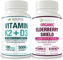 Max Absorption Vitamin K2 + D3 & Organische Elderbeere mit schwarzem Johannisbeer und Echinacea | Knochenstärke & Calciumabsorption | Immununterstützung