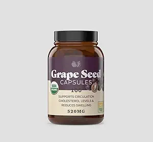USDA Organic Grape Seed Capsules, 520MG, unterstützt Zirkulation & Cholesterol Levels