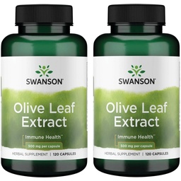 Swanson Olivenblatt Extrakt Kapseln mit 20% Oleuropein - (120 Kapseln, 500mg Jeder) 2 Flaschen