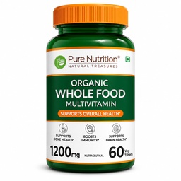 Pure Nutrition Organic Whole Food Multivitamin | Plant Based Multivitamin Tablets with Vitamins A, C, D3, E, K2, B-Complex, Biotin & B12 | Minerals with Calcium, Magnesium, Zinc, Iron & Selenium | 60 Veg Tablets