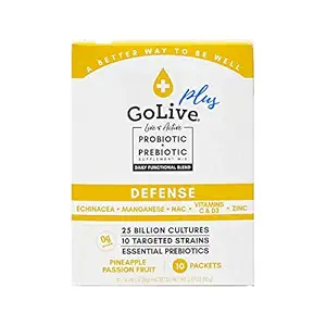 GoLive Immune Defense – Sugar-Free Synbiotic Powder with Prebiotics & Probiotics – 25 Billion CFUs, 10 Clinical Strains – unterstützt Verdauung, Metabolismus & Immunität – 10 Portionen
