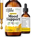 Wild & Organic Mood Support Drops - Gute Mood Ergänzungen w/Ashwagandha Root & Rhodiola Rosea - Natürliche Flüssigkeitstropfen für positive Energie - ruhige und entspannende Ergänzungen für Frauen und Männer - 2 oz