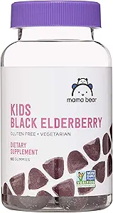 Marke - Mama Bear, Vegetarische Kinder Black Elderberry Gummies 300 mg mit Vitaminen C, D, E und Zink - Immunsystemunterstützung - 60 Gummi (1 bis 2 Monate Versorgung), Non-GMO, Glutenfrei
