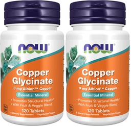 JETZT Ergänzungen, Kupfer Glycinat mit 3mg Albion Kupfer, fördert strukturelle Gesundheit*, 120 Tabletten, leichtes Grau, Tan (Pack von 2)
