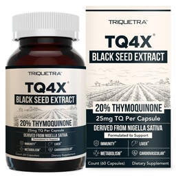 20% Thymochinon Black Seed Oil Extract Kapseln - TQ-Advanced 4X®: Potent Thymoquinone Konzentration verfügbar - 60:1 Konzentrat aus Nigella Sativa, Rohform, Vegan, Glasflasche (60 Kapseln)