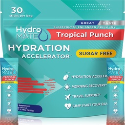 Electrolyte Powder Sugar-Free Hydration Packets Tropical Punch HydroMATE 30 Sticks