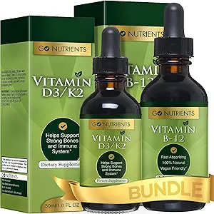 Go Nährstoffe Vitamin B12 & Vitamin D3 w/K2 Flüssigkeitstropfen Bundle | Flüssiges Vitamin B12 Tropfen, 2oz | Flüssiges Vitamin D3 Tropfen, 1oz | Keine GVO, keine Konservierungsstoffe