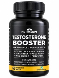 Nutrasium Testosterone Booster Supplement For Men | Testo Booster with Tribulus 1000mg & Ashwagandha 500mg | L-Citrulline & Kaunch Beej | Safed Musli & Ginkgo Biloba | 30 Veg Tablets (60 Count)