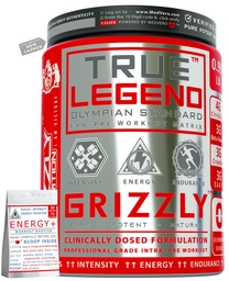 Grizzly Nutrition True Legend Olympian Grade Pre Workout Powder, Energy, Focus & Muscle Pump with L-Citrulline, Beta Alanine, Creatine, Caffeine, 450g+30g Energy Pack, Kiwi Crisp, Lab Researched