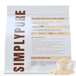 Nutrazen SimplyPure Fermented Yeast Protein Powder - Unflavoured - 1kg | 25.1g Complete Protein | Vegan Protein for Muscle Recovery & Lean Muscle Support | PDCAAS 1.0 | Easy to Digest with Probiotics & Enzymes | Gym & Fitness Supplement