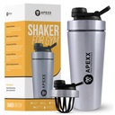 Apexx Protein Shaker Bottle – Steel Shaker for Gym with Silent Mixing, Leakproof Twist Cap, BPA-Free, No Smell, with Carry Handle - Silver 750ML