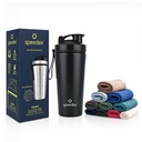 Speedex Stainless Steel Gym Shaker Bottle 750ml with Mixing Ball & Towel for Men & Women | Leakproof Protein Metal Shaker for Gym, Wide Mouth, Measurement Markings, Carry Loop Flip Cap – Black