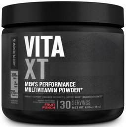 Jacked Factory Vita XT Performance Vitamin Powder - Tägliche Multivitamin-Pulver für Männer mit KSM-66 Ashwagandha, Prebiotic Fiber, Vitamin A, C, D, K, B6, B12, & More - Fruit Punch, 30Sv