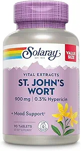 SOLARAY St. Johns Wort Aerial Extract One Daily 900mg | Standardisiert mit 0,3% Hypericin für Mood Stabilität | Non-GMO | 90 Servierungen | 90 Tabletten