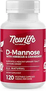NewLife Naturals D-Mannose Kapseln | w/Cranberry und Hibiscus Extrakte | Natürliche Urinary Tract Health Supplement | 1400mg Pure Veggie Powder | 120 Veggie Kapseln