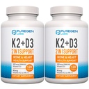 2 en 1 Formule de haute puissance 90mcg Vitamine K2 (MK7) et 5000 UI Vitamine D3 Supplément pour la santé des os et du coeur.