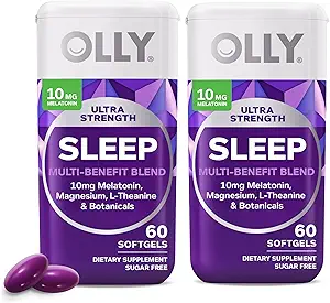 OLLY Ultra Strength Sleep Softgels, 10mg Melatonin, L-Theanin, Kamille, Magnesium, Zitronenbalsam, Unterstützt tiefen Ruheschlaf, Nachtschlafhilfe, Nicht Habit-Forming, 60 Count (Pack von 2)