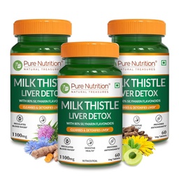 Pure Nutrition Milk Thistle Liver Detox Supplement - 180 Tablets with N-Acetyl L-Cysteine (NAC), Curcumin, Amla & Vitamin C | Supports Liver Health, Fatty Liver Care | Natural Detoxification Formula