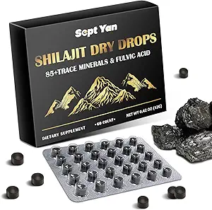 Shilajit Pure Himalayan Organic Dry Drops Shilajit Resin Supplement (60 Tabletten - 200mg Jeder), Shilajit für Männer Frauen mit 85+ Trace Minerals & Fulvic Säure für Energie, Immunität, Gehirnunterstützung