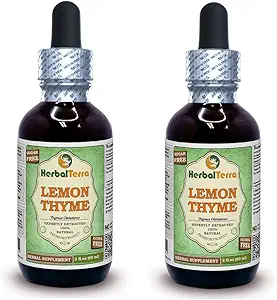 Timo di limone (Thymus x Citriodorus) Glycerite, Estratto di liquido privo di alcool di erbe secche organico (Nome: HerbalTerra, Proudly Made in USA) 2x2 fl.oz (2x60 ml)