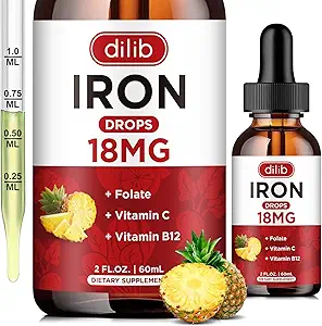 Flüssige Eisen-Ergänzung für Frauen und Männer Eisen Tropfen Eisen Ergänzungen für Anämie mit Folat, Vitamin C, B12 für Rote Blutzellen Unterstützung-Grape, 2 Fl Oz