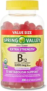 Spring Valley Non GMO Vitamin B12 Vegetarische Gummi, Himbeer, 3000 mcg, 200 Zählwert Größe
