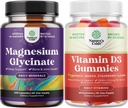 Bundle Pure Magnesium Glycinate 400mg Pro Servieren für Mood Schlaf und Entspannung 240ct und Vitamin D3 Gummi für tägliche Wellness oder Knochen Muskel- und Immununterstützung