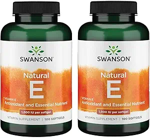 Swanson Vitamin E - Natürliche Vitamin-Ergänzung zur Förderung der Herz-Kreislauf-Gesundheit - Natürliche Formel liefern essentielle D-Alpha Tocopherole - (100 Softgels, 1000 IU Jeder) (2 Pack)