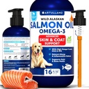 Lachsöl für Hunde - Omega 3 für Hunde - 16 FL OZ Wild Alaskan Lachs Fischöl - Natürliche EPA & DHA Fettsäuren für Haut & Coat, Allergy, Joint & Bone Health - Liquid Support Supplement für Shedding