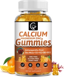 1200mg Calcium Gummies con vitamina D3,K2,B12 & B6 - Plant Complex Calcium Magnesium Supplement con glicinato,Potassium,Sea Moss,Ashwagandha Root for Bone & Teeth Strength, Muscle & Immune