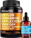 4-en-1 Liquid Biotin Collagen Keratin Saw Palmetto Drops (2 fl oz - 1 Pack) & 5-en-1 Ceylan Cinnamon w Turmeric & Ginseng Root (120ct) Bundle - Cheveux, peau, ongles et supplément de soutien immunitaire