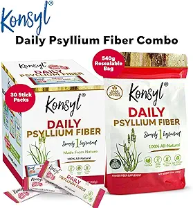 Konsyl Daily Psyllium Fiber Combo -100% Alle natürlichen Psyllium Fiber Stick Packs und 540g Tasche- All-Natur-Soluble Fiber, unterstützt Verdauungs-Gesundheit, Hilft, Relief von okzialen Cons