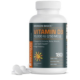 Bronson Vitamin D3 10.000 IU (250 MCG) für gesunde Muskelfunktion und Immununterstützung, Non-GMO, 180 Tabletten