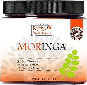 Polvere di Aryana Moringa di Reddy Naturals - Polvere di superfood di Estratto di chicco di Moringa organico – Moringa veloce-disciogliente di Great-Tasting – 4.2 oz (120 g)