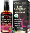 USDA Organisches Vitamin B-Komplexes flüssiges Spray 8-in-1 - B5 Pantothensäure | B12 Methylcobalamin | B1 Thiamin | B6 Pyridoxin | B7 Biotin | B9 Folic | B3 Niacinamid - Made in USA Supplement, 2fl oz