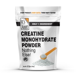 C'est juste ! - Poudre monohydratée de créatine, Poudre pure de créatine, Fabriqué aux États-Unis, Testé 3e laboratoire de parti, 5g par portion, Scoop inclus, Pas de remplissage, Pas d'arôme ajouté (non aromatisé, 500g / 100 portions)
