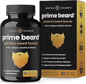 NutraChamps Prime Bart Vitamine | Männlich, Dicke, Fast & Gesunde Gesichtshaar für Männer | Bart Vitamine mit Biotin, Collagen & Saw Palmetto | Bart Pillen für alle Haar- & Bart-Typen