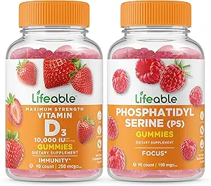 Lebensfähiges Vitamin D 10000 IU + Phosphatidylserine (PS), Gummis Bundle - Große Verkostung, Vitaminergänzung, Glutenfrei, GMO frei, Kaugummi