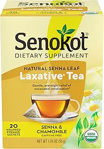 Senokot Nahrungsergänzung, Natürliche und organische Senna Blatt, Laxativer Tee für okziöse Verstopfung, 20 vergewaltigte Pyramidensachets, Certified Organic.