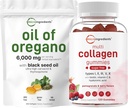 Micro Ingredients Öl von Oregano Softgels 6,000mg pro Servieren & Multi Collagen Peptide Gummis Bundle Pack | 4X Strength Carvacrol & Thymoquinon | Typ I,II,III,V,X Protein