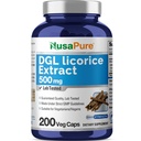 NusaPure DGL Extrait de réglisse 500 mg 200 Capsules de légumes (Vegan, non-OGM)