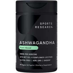 Sports Research® Ashwagandha Softgels mit Kokosnuss-MCT-Öl - Natural Adaptogen Made with Shoden® Ashwa for Relaxation, Calm & Sleep Support - Gluten Free & Vegan Friendly - 60 Count